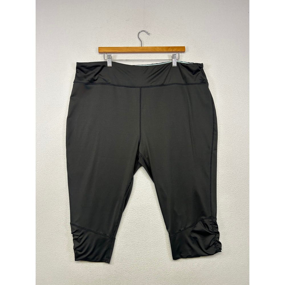 Athleisure Just Be Sport Womens 3X Black Ruched Hem Capri Activewear Pants